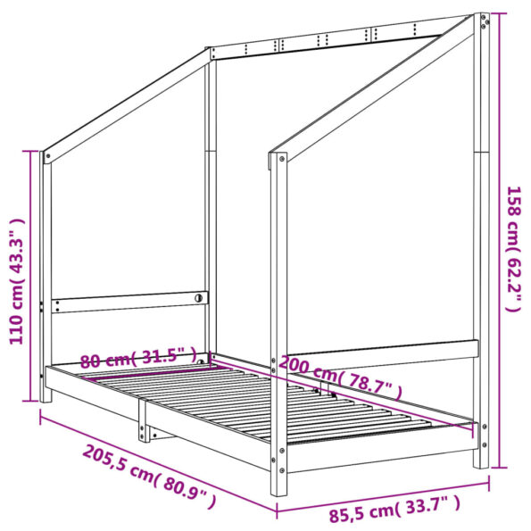 vidaXL Rám detskej postele biely 80x200 cm masívna borovica – Obrázok 9