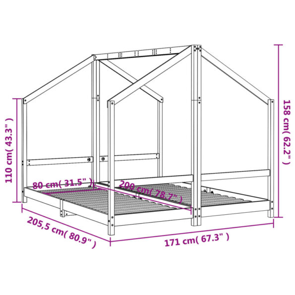 vidaXL Rám detskej postele biely 2x(80x200) cm masívna borovica – Obrázok 10