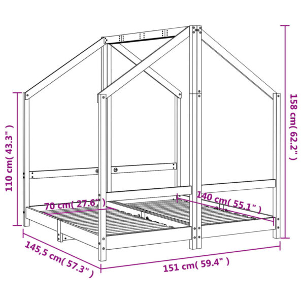 vidaXL Rám detskej postele biely 2x(70x140) cm masívna borovica – Obrázok 10