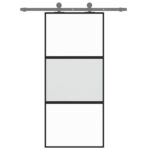 vidaXL Posuvné dvere čierne 90x205 cm tvrdené sklo a hliník – Obrázok 3
