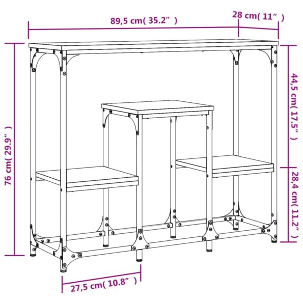 vidaXL Konzolový stolík dymový dub 89,5x28x76 cm kompozitné drevo – Obrázok 9