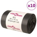 vidaXL Vrecia na odpadky 250 ks čierne 60 l