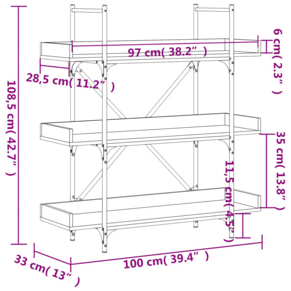 vidaXL Knižnica 3 police hnedý dub 100x33x108,5 cm kompozitné drevo – Obrázok 9