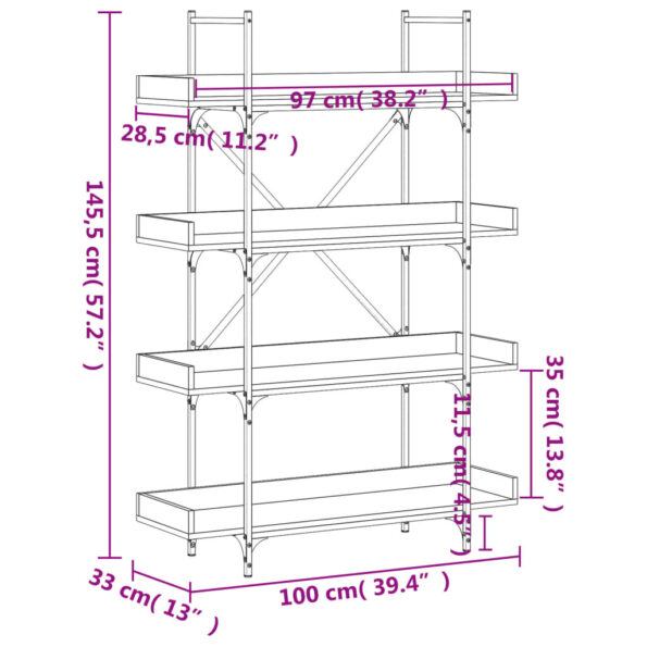 vidaXL Knižnica 4 police hnedý dub 100x33x145,5 cm kompozitné drevo – Obrázok 9