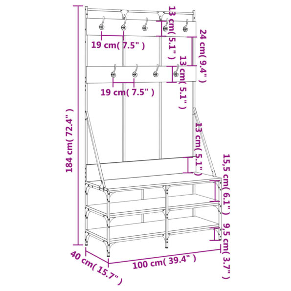 vidaXL Vešiak na šaty s botníkom čierny 100x40x184 cm – Obrázok 9