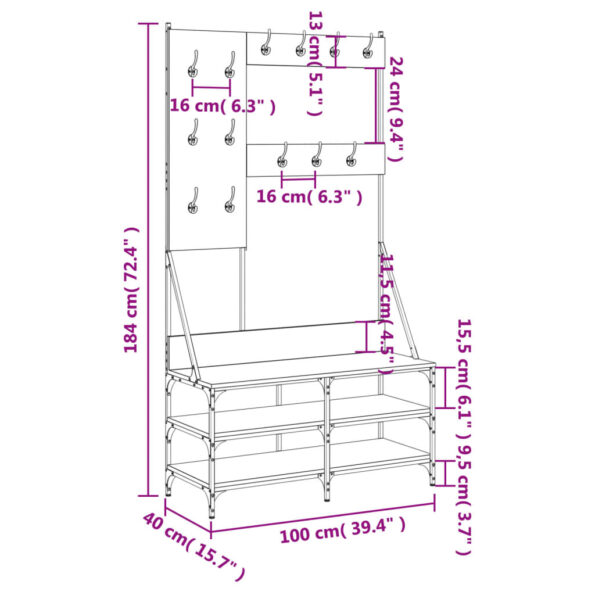 vidaXL Vešiak na šaty s botníkom čierny 100x40x184 cm – Obrázok 9