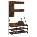 vidaXL Vešiak na šaty s botníkom dymový dub 100x40x184 cm – Obrázok 3