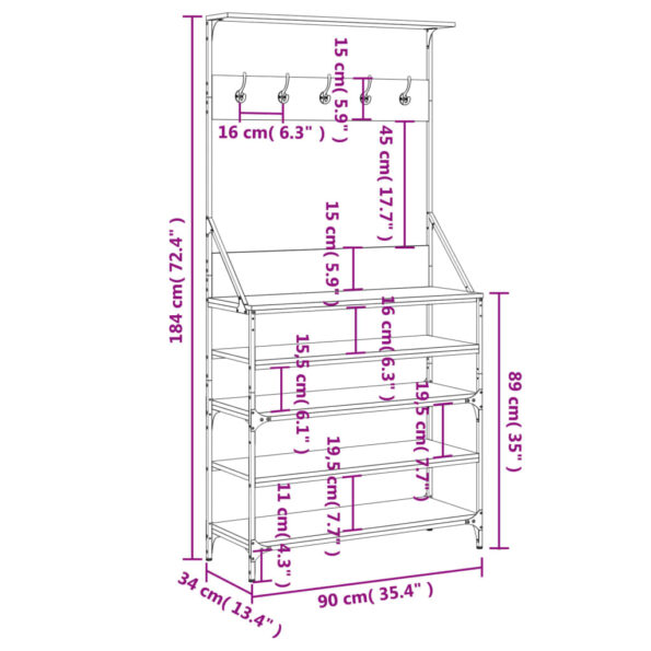 vidaXL Vešiak na šaty s botníkom čierny 90x34x184 cm – Obrázok 9