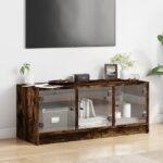 vidaXL TV skrinka so sklenenými dvierkami dymový dub 102x37x42 cm – Obrázok 3