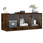 vidaXL TV skrinka so sklenenými dvierkami dymový dub 102x37x42 cm – Obrázok 4