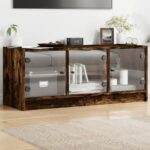 vidaXL TV skrinka so sklenenými dvierkami dymový dub 102x37x42 cm