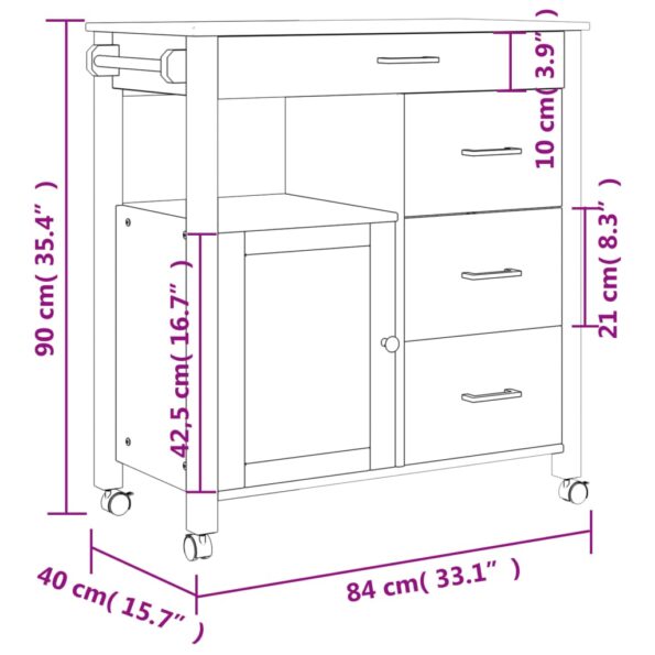 vidaXL Kuchynský vozík MONZA 84x40x88,5 cm borovicový masív – Obrázok 9