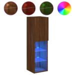 vidaXL TV skrinka s LED svetlami hnedý dub 30,5x30x102 cm – Obrázok 2