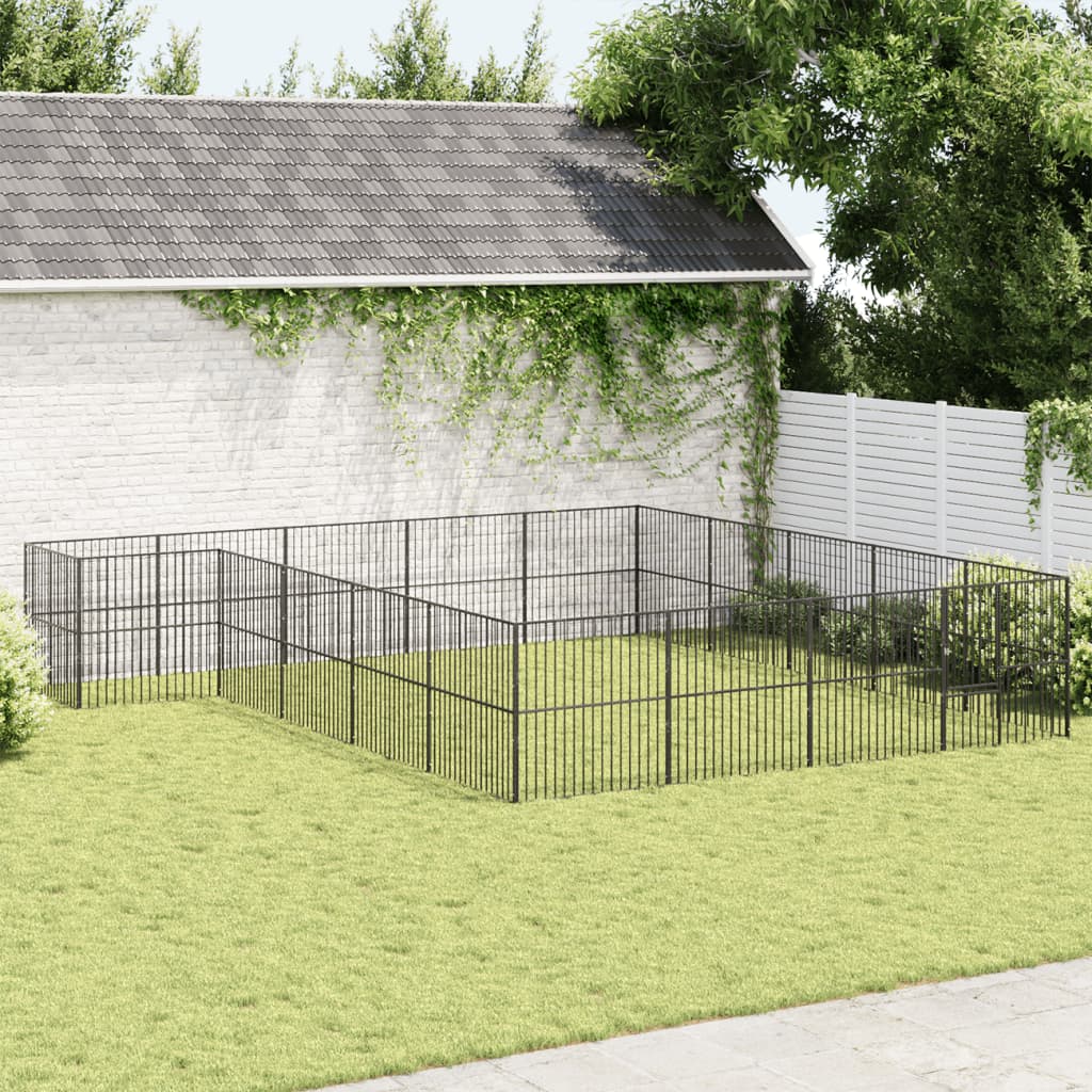 VXL8721012264199_m_en_hd_1.jpg vidaXL Ohrádka pre psov 20 panelov čierna pozinkovaná oceľ – Obrázok 1