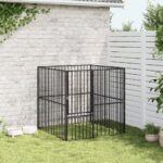 vidaXL Ohrádka pre psov 4 panely čierna pozinkovaná oceľ – Obrázok 3