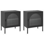 vidaXL Nočné stolíky čierne 50x35x60 cm sklo a oceľ – Obrázok 2