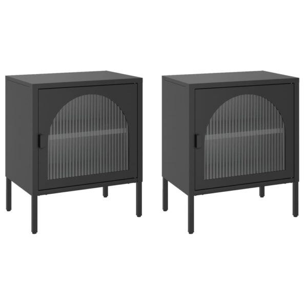 vidaXL Nočné stolíky čierne 50x35x60 cm sklo a oceľ – Obrázok 2
