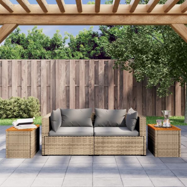 vidaXL Záhradné príručné stolíky 2ks béžové 55x34x37cm polyratan masív – Obrázok 3