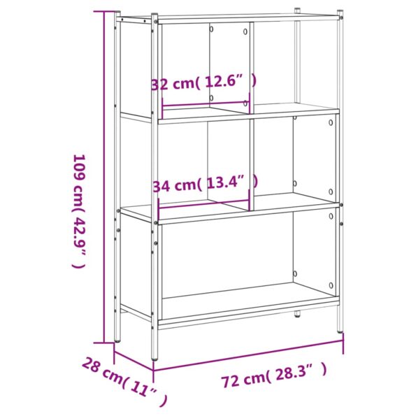 vidaXL Knižnica dymový dub 72x28x109 cm kompozitné drevo – Obrázok 11