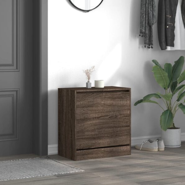 vidaXL Botník hnedý dub 60x34x63,5 cm kompozitné drevo – Obrázok 3