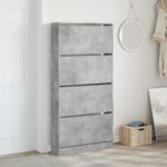vidaXL Botník so 4 výklopnými zásuvkami betónový sivý 80x21x163,5 cm – Obrázok 3