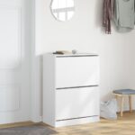vidaXL Botník s 2 výklopnými zásuvkami biely 80x42x108 cm – Obrázok 3