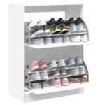 vidaXL Botník s 2 výklopnými zásuvkami biely 80x42x108 cm – Obrázok 4
