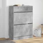 vidaXL Botník s 2 výklopnými zásuvkami betónový sivý 80x34x116 cm