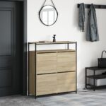 vidaXL Botník so 4 výklopnými zásuvkami dub sonoma 100x34x112 cm – Obrázok 3