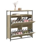 vidaXL Botník so 4 výklopnými zásuvkami dub sonoma 100x34x112 cm – Obrázok 4