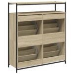 vidaXL Botník so 4 výklopnými zásuvkami dub sonoma 100x34x112 cm – Obrázok 8