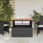 vidaXL Záhradný stôl čierny 110x110x71 cm polyratan a akáciové drevo – Obrázok 3