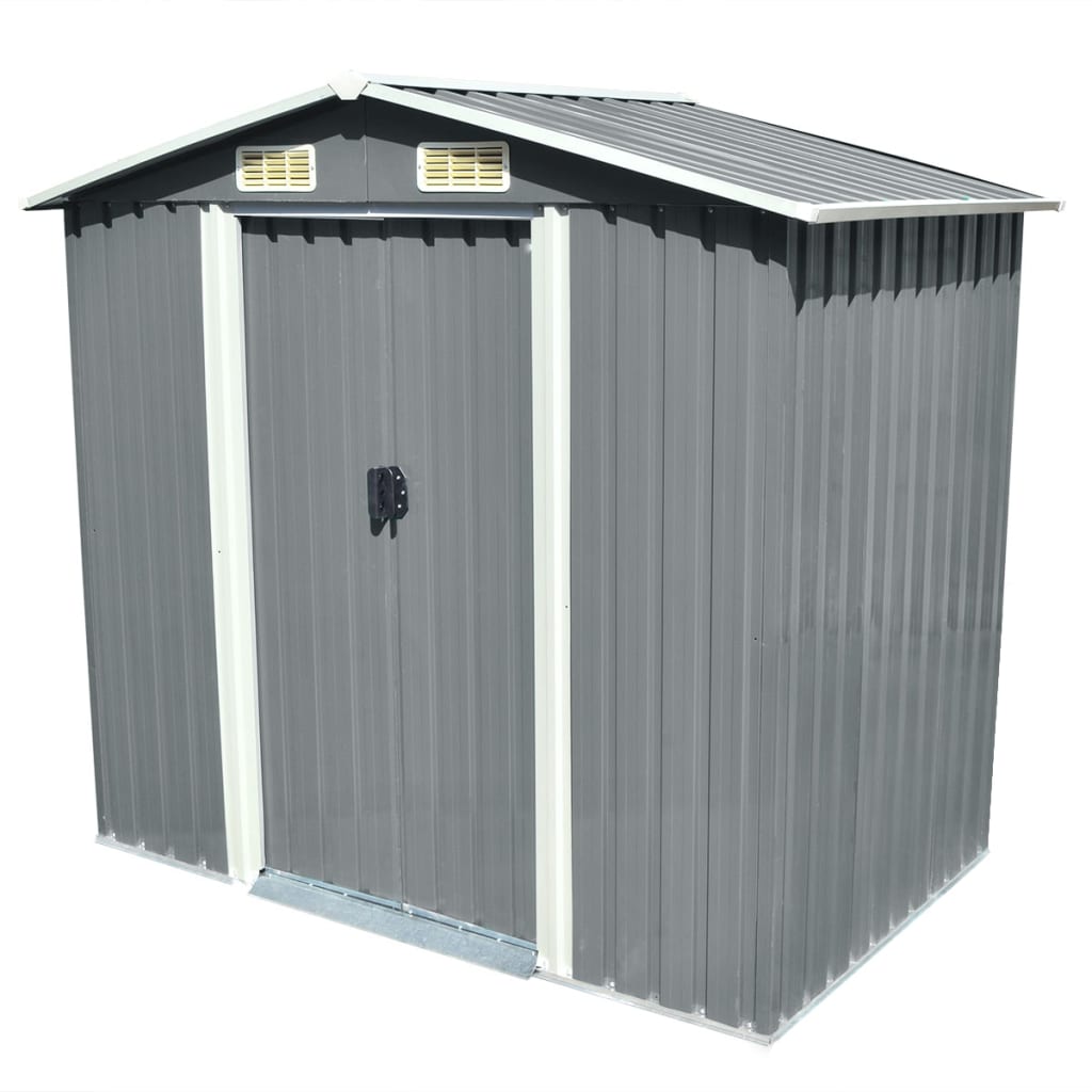 VXL8718475505693_a_en_hd_1.jpg vidaXL Záhradná kôlňa, sivá, kov 204x132x186 cm – Obrázok 1