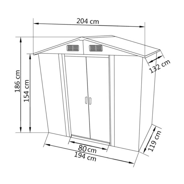 vidaXL Záhradná kôlňa, sivá, kov 204x132x186 cm – Obrázok 8