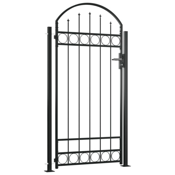 vidaXL Plotová brána ASSEN s klenutým vrchom a 2 stĺpikmi 105x170 cm čierna – Obrázok 2