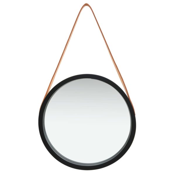 vidaXL Nástenné zrkadlo s popruhom čierne 40 cm – Obrázok 2
