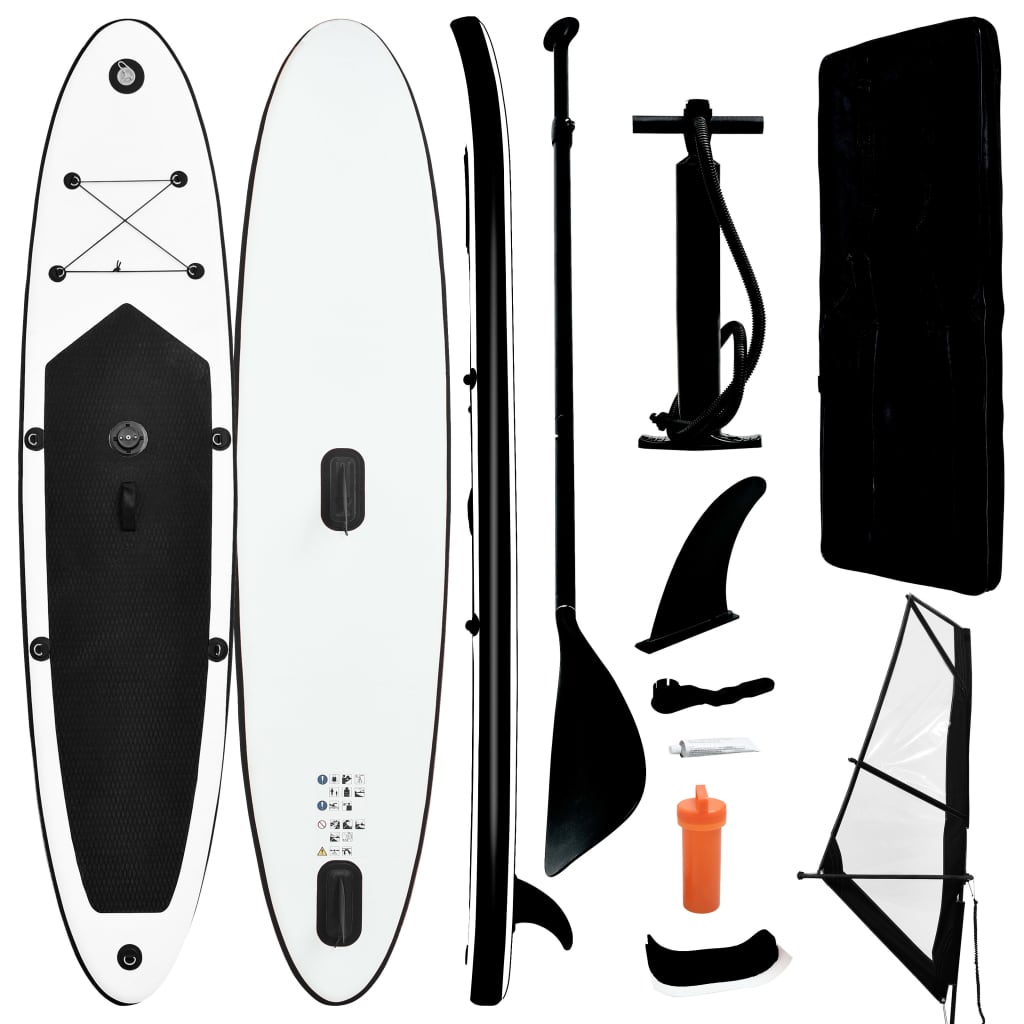 VXL8720286087978_a_en_hd_1.jpg vidaXL Nafukovací Stand up paddleboard s plachtou, čierno biely – Obrázok 1