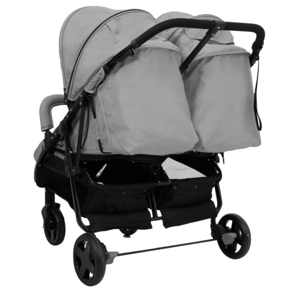 vidaXL Kočík pre dvojičky bledosivý a čierny oceľový – Obrázok 8