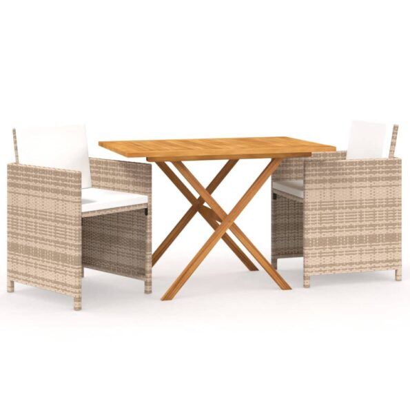 vidaXL 3-dielny záhradný jedálenský set s podložkami béžový – Obrázok 2