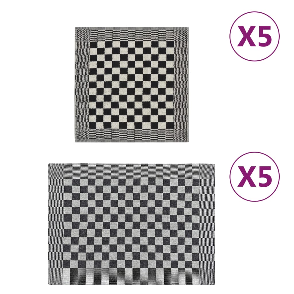 VXL8720286802229_a_en_hd_1.jpg vidaXL 10-dielna súprava uterákov čierno-biela bavlna – Obrázok 1