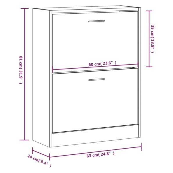 vidaXL Botník čierny 63x24x81 cm spracované drevo – Obrázok 8