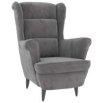 vidaXL Kreslo wingback s podnožkou bledosivé zamatové – Obrázok 3