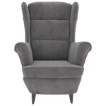 vidaXL Kreslo wingback s podnožkou bledosivé zamatové – Obrázok 4