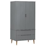 vidaXL Šatník MOLDE, sivý 90x55x175 cm, borovicový masív – Obrázok 2