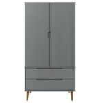 vidaXL Šatník MOLDE, sivý 90x55x175 cm, borovicový masív – Obrázok 4