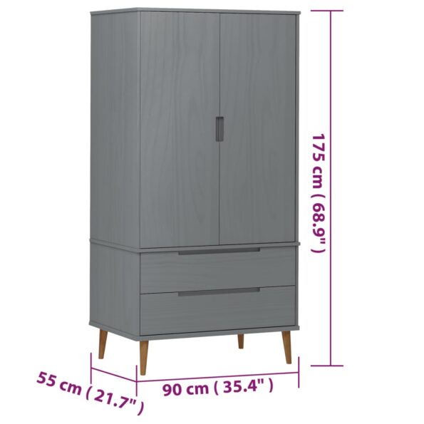 vidaXL Šatník MOLDE, sivý 90x55x175 cm, borovicový masív – Obrázok 8