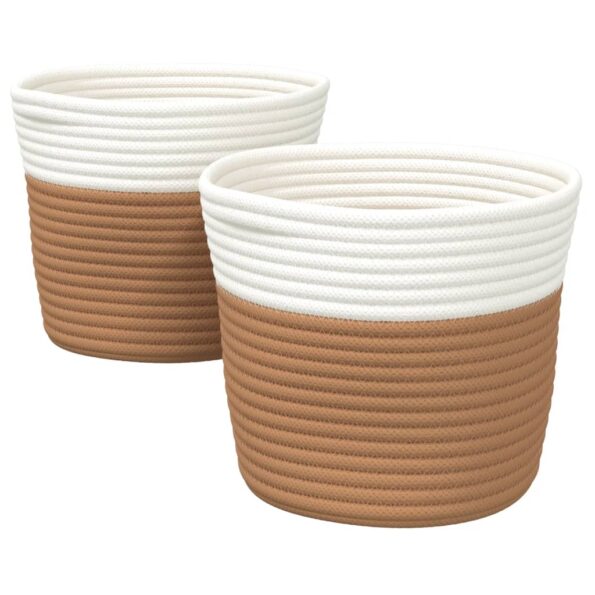 vidaXL Úložné koše 2 ks hnedé a biele Ø24x18 cm bavlna – Obrázok 2