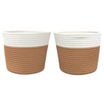 vidaXL Úložné koše 2 ks hnedé a biele Ø24x18 cm bavlna – Obrázok 4