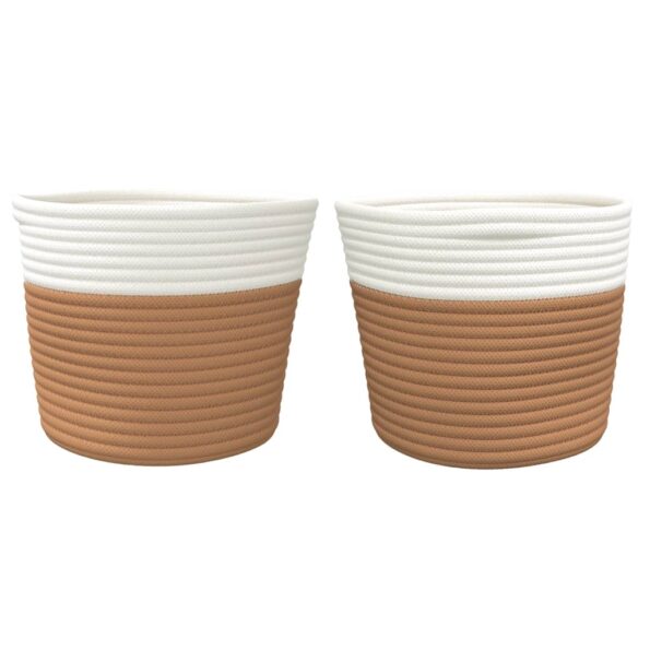 vidaXL Úložné koše 2 ks hnedé a biele Ø24x18 cm bavlna – Obrázok 4