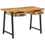 vidaXL Stolík so zásuvkami 105x55x70 cm mangovníkový masív a železo – Obrázok 2